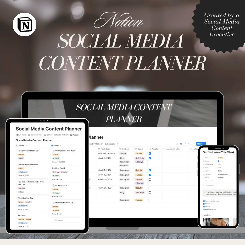 image of new social media content planner that is available  on etsty to purchase. Can be used to plan content for instagram facebook twitter TikTok Pintrest and LinkedIn. It is perfect for social media managers as well as content creators